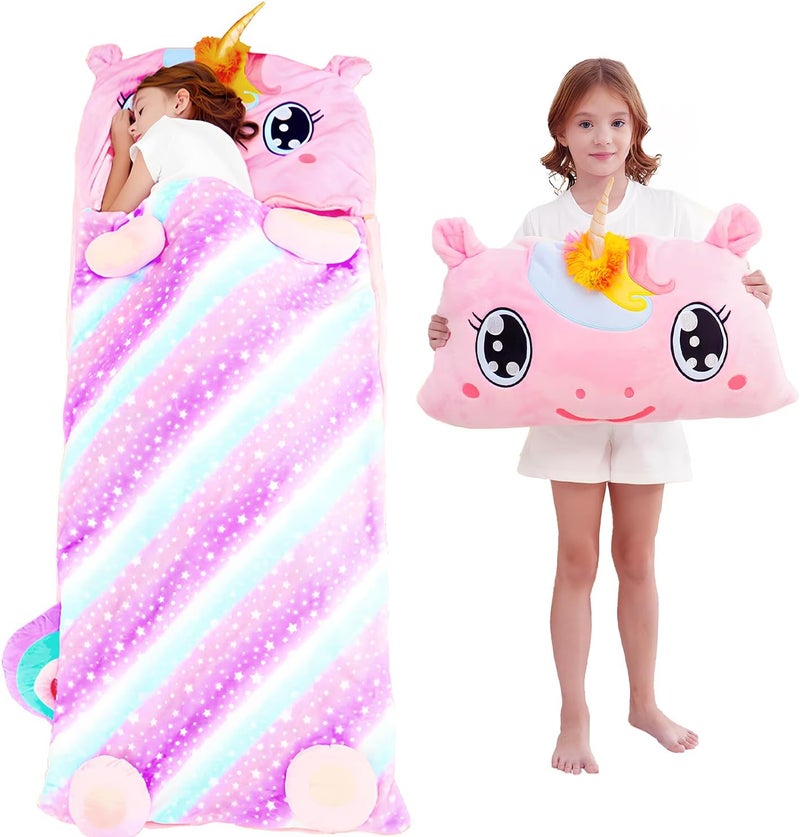 Micling Kid Sleeping Bag with Pillow - Larger Nap Mat - Plush Slumber Bag for Boys Girls Daycare Preschool Kindergarten Birthday Gift Travel Sleepover Ages 3-12 Years - Image 1